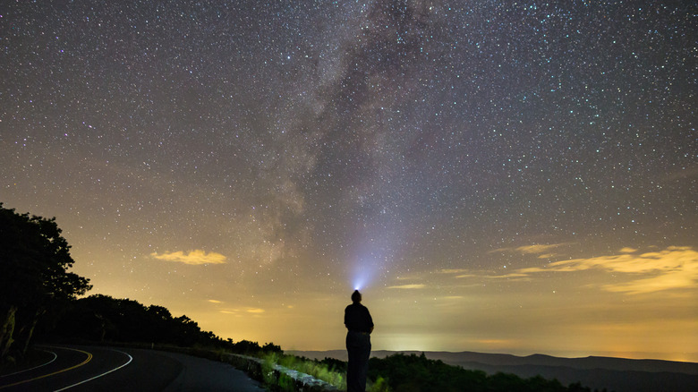 A person gazes up at the Milky Way in Shenandoah National Park