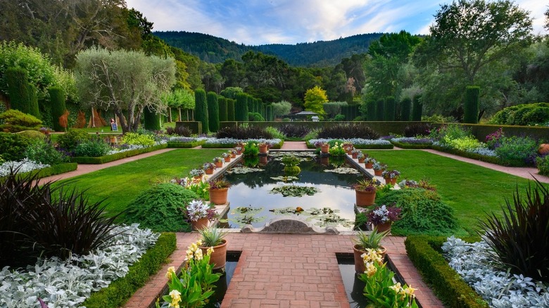 English gardens at Filoli historic estate in San Carlos, California