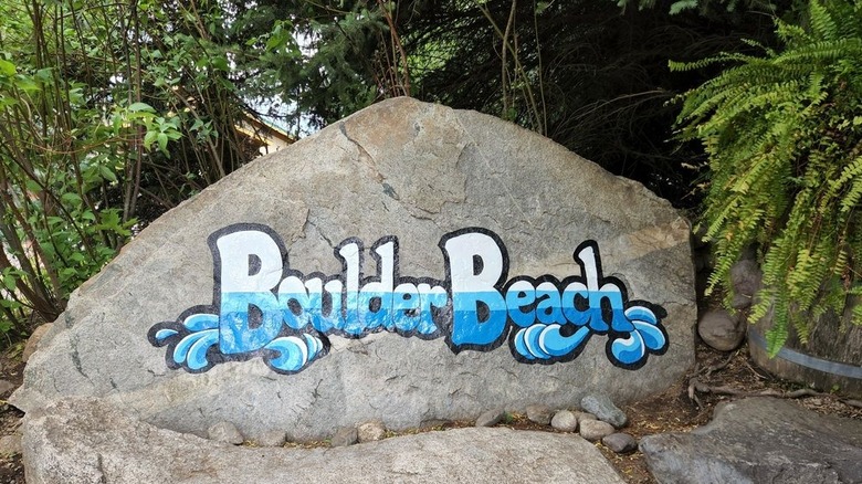Painted sign on rock for Boulder Beach Water Park
