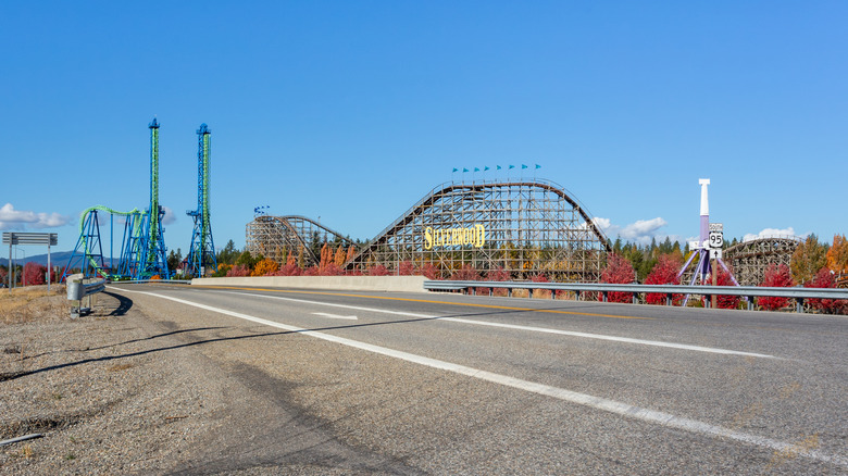 Exterior signage at Silverwood Theme Park viewed from road