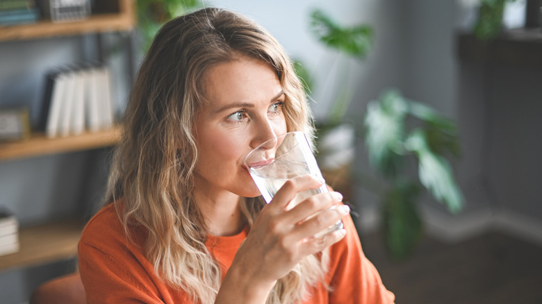 A woman drinking water