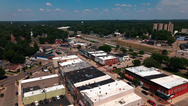 Aerial view of Dowagiac, Michigan, on a sunny day