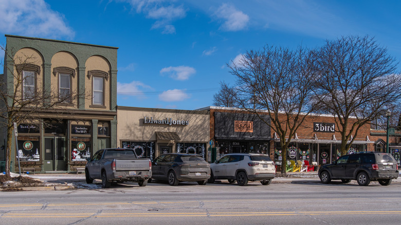 Main Street in downtown Dexter, Michigan, during winter