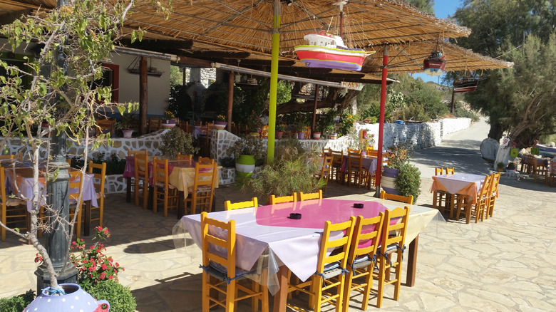 The view of a traditional restaurant on the island Arkoi in Greece,