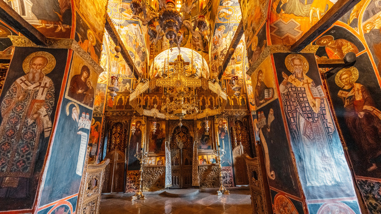 Church interrior at Meteora in Kalabaka, Greece
