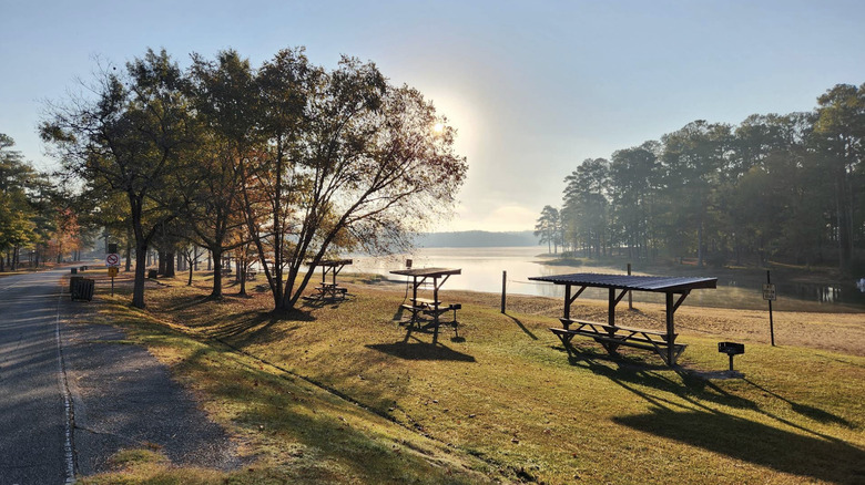 sheltered picnic spots near Lake Martin in Wind Creek State Park, Alexander City, Alabama