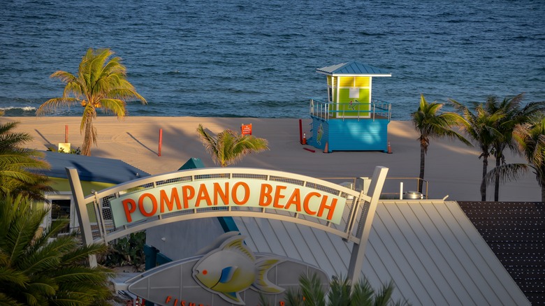 Pompano Beach sign and ocean view