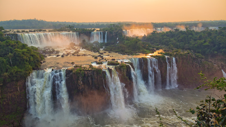 Iguazú Falls in Brazil during the golden hour