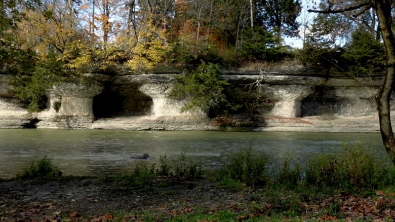 7 Pillars, a natural landmark in Frances Slocum State Forest, Indiana, as seen from the southern riverbank