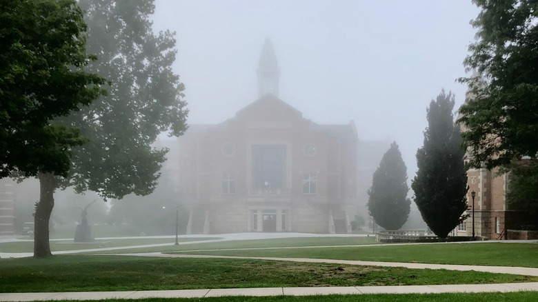 Culver Military Academy on a foggy morning in Culver, Indiana