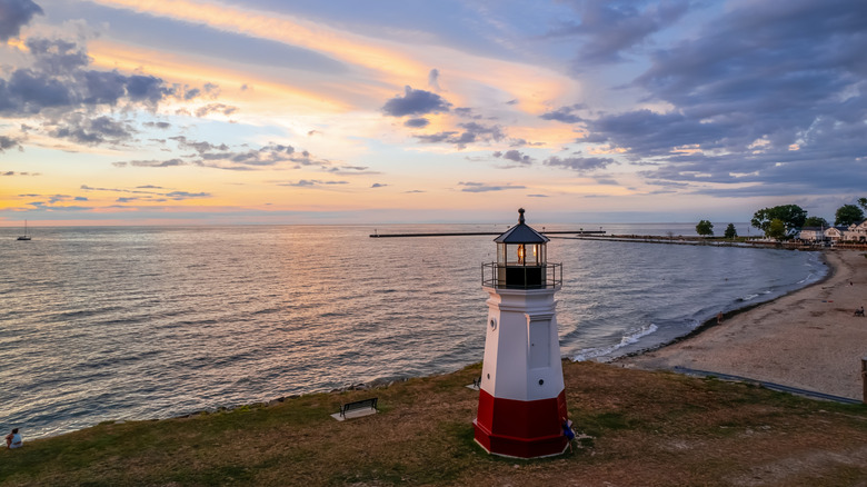 The Vermilion Lighthouse, replica of the original, on Lake Erie, Vermilion, Ohio