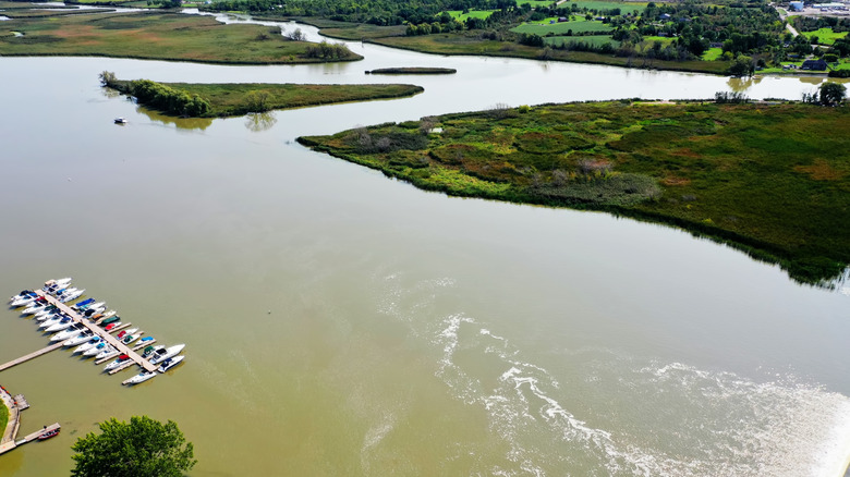An aerial view of Dunnville, Ontario, Canada on a sunny day