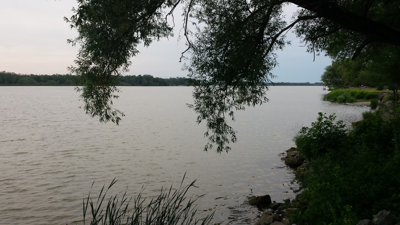 View from the river bank of the Grand River in Dunnville, Canada during late afternoon