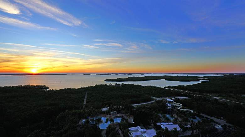 An orange sunset over Estero Bay Florida