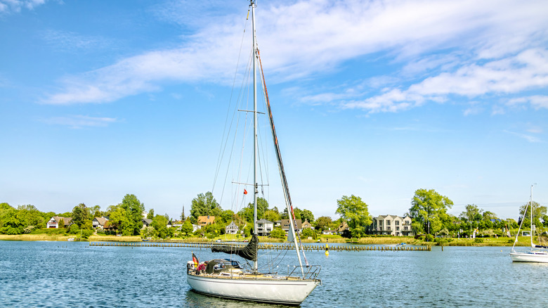 a boat sailing along the Schlei