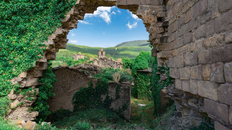 Aragon countryside view through ruins
