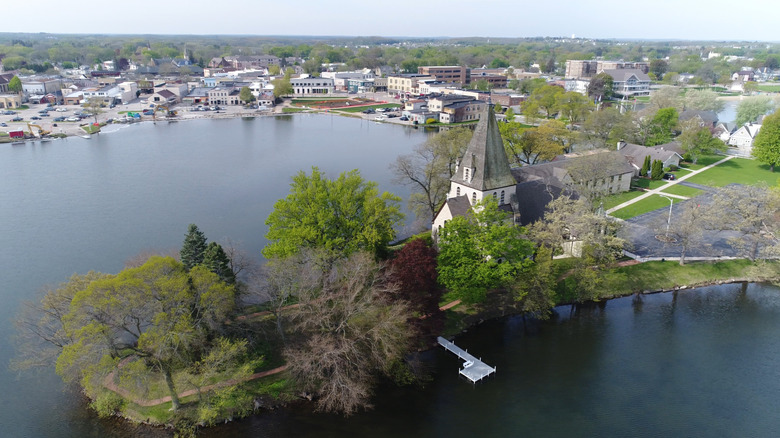 View of downtown Oconomowoc and Fowler Lake