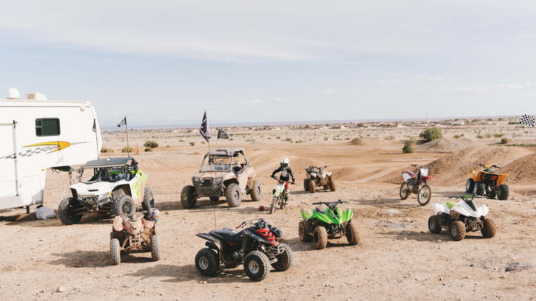 Dirt bikes lined up at Ocotillo Wells State Vehicular Recreation Area
