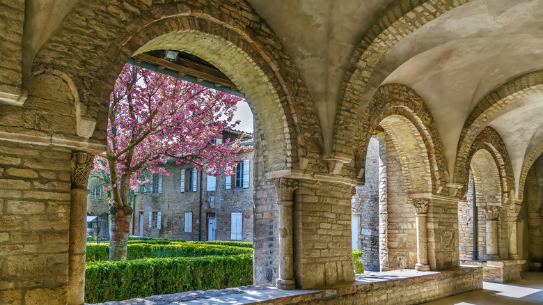 A view into the inner courtyard of the Abbey of Saint-Philibert de Tournus