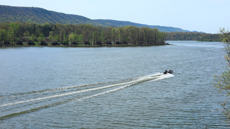 Boat on the water in Raystown Lake