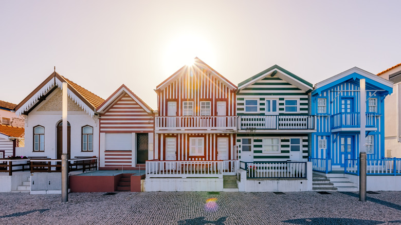 Striped fishermen's huts on the beach