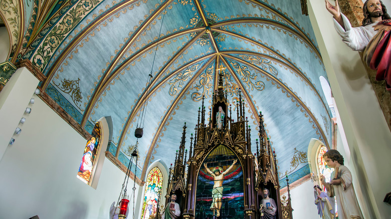 Mary Catholic Church Interior Dome and Ceiling Detail in one of Texas' painted churches