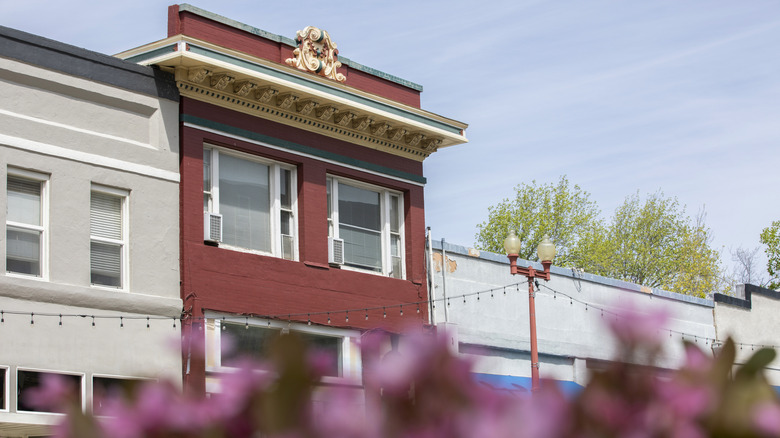 Afternoon sun shines on the historic buildings of downtown Antioch, California