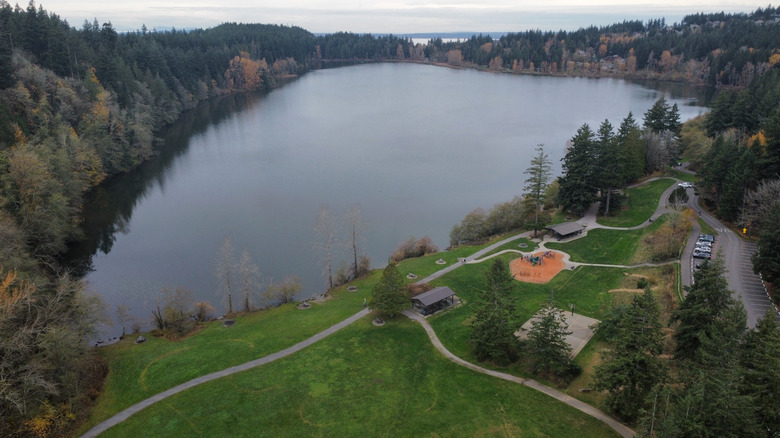 areal view of lake padden park