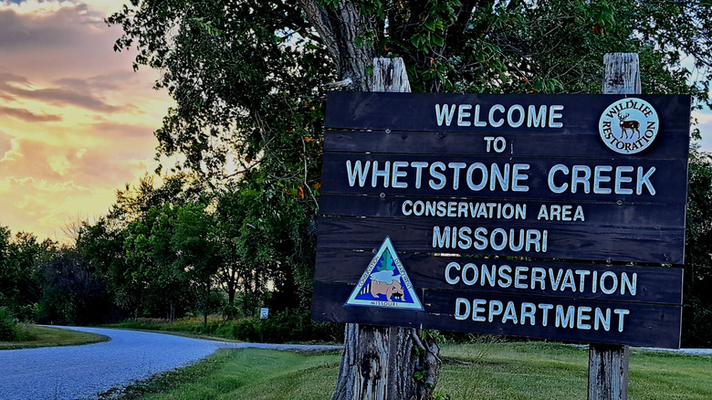 Welcome sign at Whetstone Creek Conservation Area