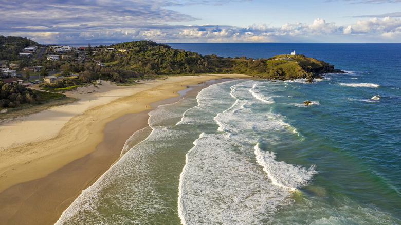 An aerial view of Lighthouse Beach, a popular beach to the south of Port Macquarie