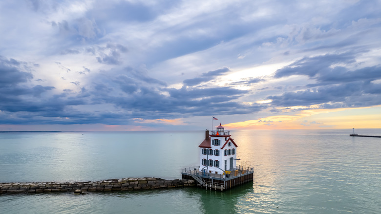Lorain Harbor Lighthouse on a cloudy day
