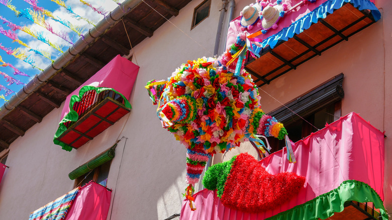 Colorful decorations line the streets during the Sexenio celebrations