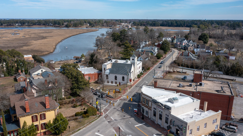 Aerial view of downtown Smithfield, Virginia