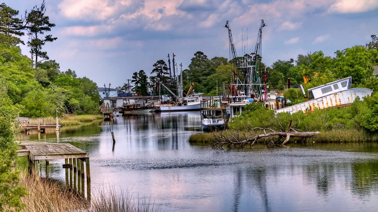 A view of fishing boats in Sneads Ferry, North Carolina