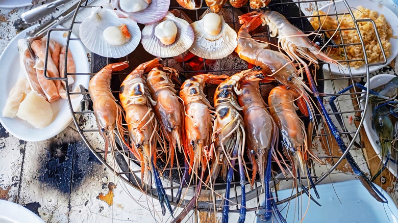 A seafood spread of prawns, shellfish, and more