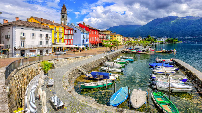 Ascona brightly-colored waterfront and lake