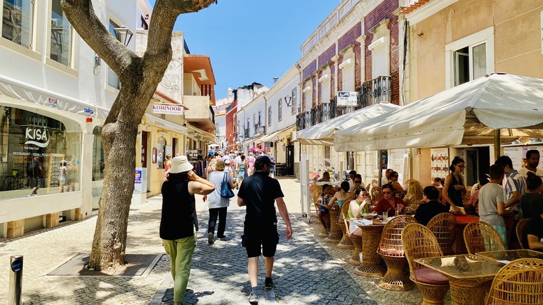 Street with restaurants in Lagos old town