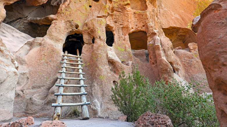 Wood ladder on stone dwelling