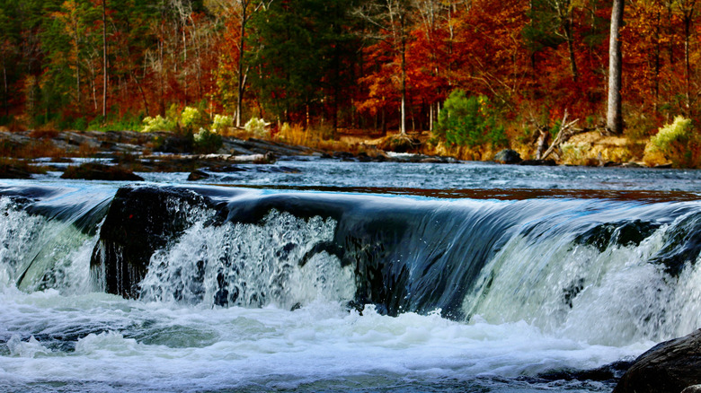 Waterfalls on the North Fork River during fall, Beavers Bend State Park, Oklahoma
