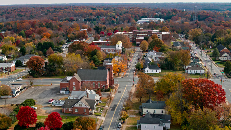 Aerial photo of Winston-Salem, North Carolina in autumn