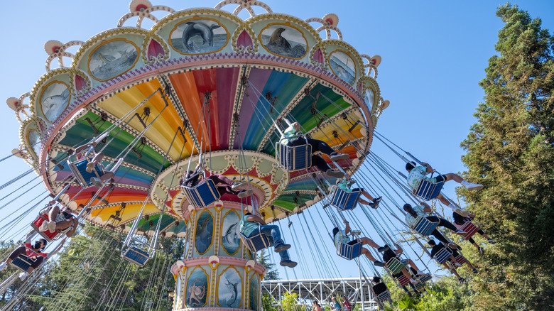 Swinging carousel at Magic Mountain Six Flag in California