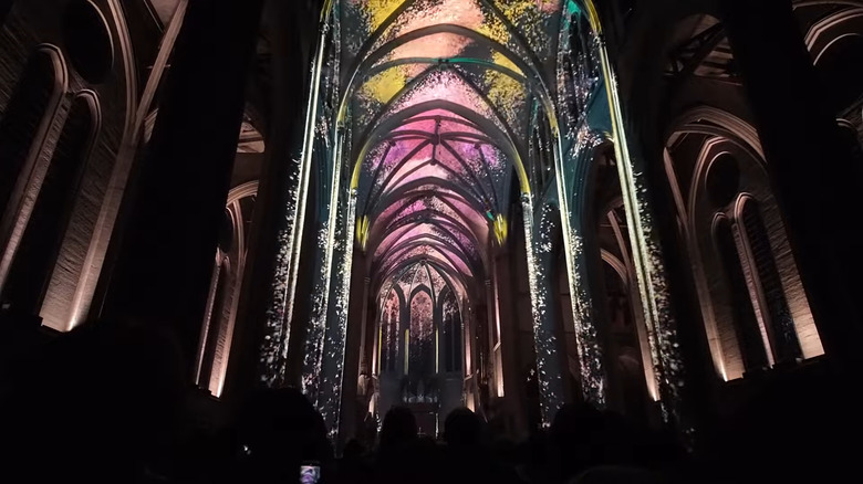 A light show inside the Grace Cathedral in San Francisco