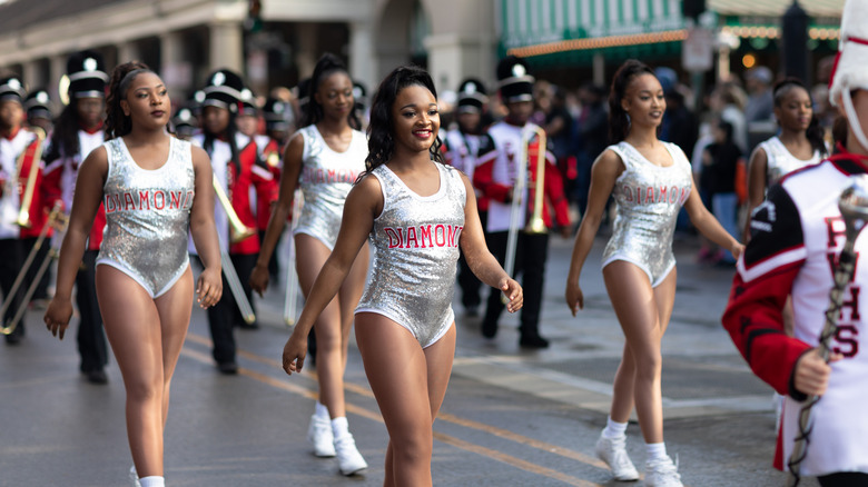 Dancers marching in the Bayou Classic Thanksgiving Day Parade