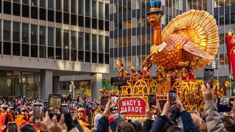 A turkey float at the Macy's Thanksgiving Day Parade