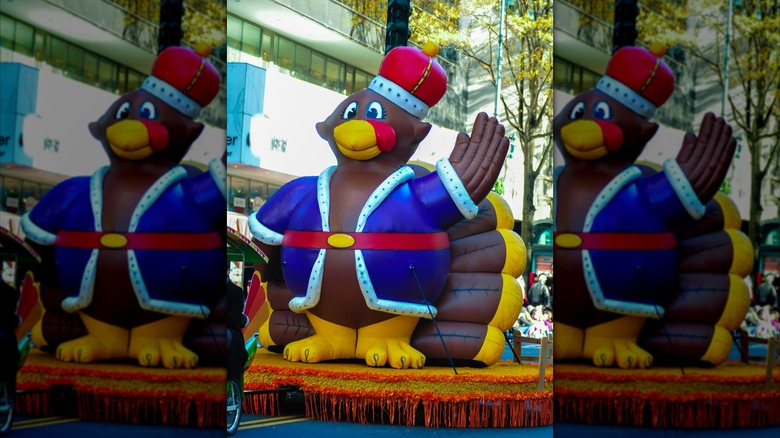 A turkey float at the Novant Health Thanksgiving Day Parade in Charlotte, North Carolina