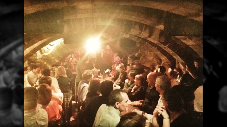 Interior shot of Aux Trois Mailletz cellar.
