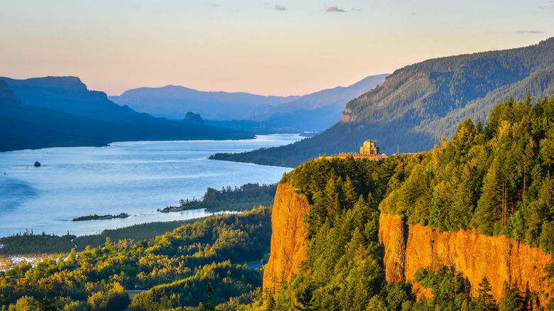 Sunset At Columbia River Gorge on the border between Oregon and Washington, USA