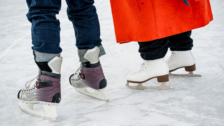 A close-up of ice skaters on an outdoor rink in Milwaukee