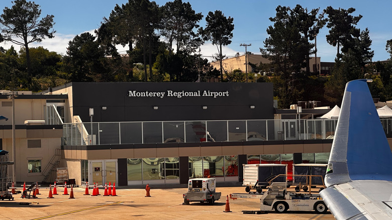 View of Monterey Regional Airport from the window of a landing plane