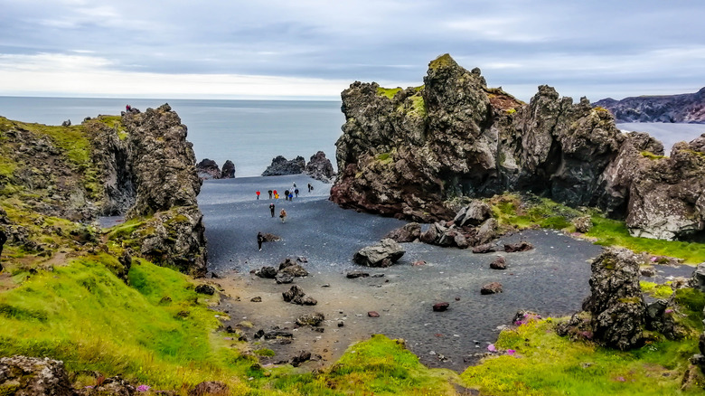 Djúpalonssandur, the black lava pearl beach cove on the rugged rocky shore of Snaefellsnes, Iceland